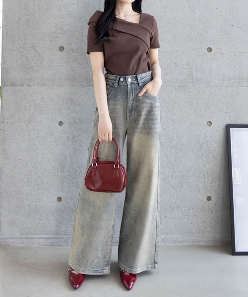 CLEAR BASIC（クリアベーシック）の「クロスリブ半袖カットソー［大人 カジュアル 着回し抜群］≪SS新作≫（Tシャツ/カットソー・レディース・オフホワイト/ブラック/サックスブルー/ピンク/ブラウン/カーキ/ボルドー・F）」の8枚目の写真