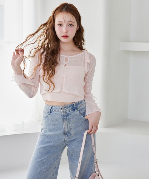 one after another NICE CLAUP（ワンアフターアナザーナイスクラップ）の「ニットアンサンブル（アンサンブル・レディース・ピンク/ミント/オフホワイト/ブラック・FREE）」の6枚目の写真