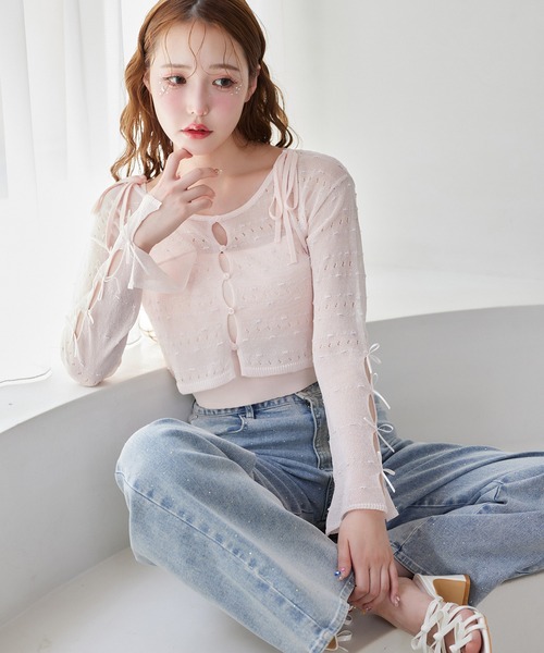 one after another NICE CLAUP（ワンアフターアナザーナイスクラップ）の「ニットアンサンブル（アンサンブル・レディース・ピンク/ミント/オフホワイト/ブラック・FREE）」の9枚目の写真