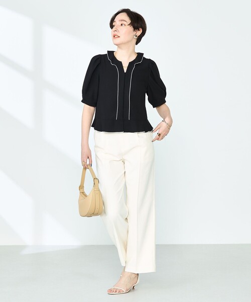 NOLLEY’S(ノーリーズ)の「ストレッチジョーゼット配色フリルブラウス(シャツ/ブラウス・レディース・ブラック/ネイビー/オフホワイト・38/36)」の18枚目の写真