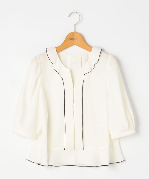 ブラウス シャツ ストレッチジョーゼット配色フリルブラウス レディース NOLLEY'S ブラウス シャツ ストレッチジョーゼット配色フリル