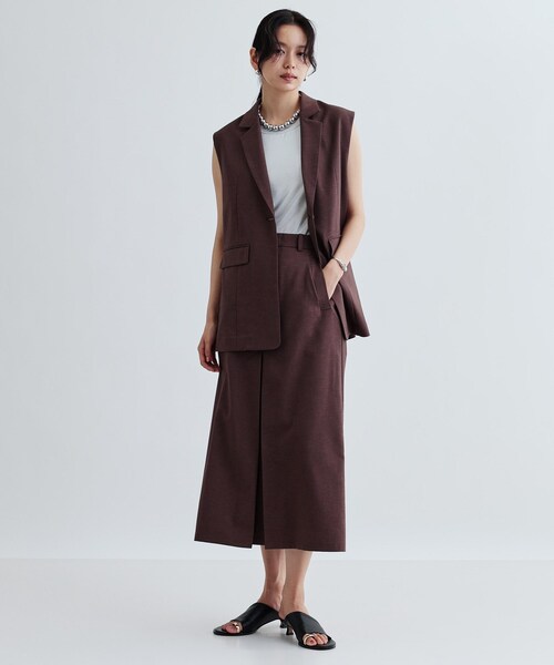 GALLEST(ギャレスト)の「【セットアップ対応】リネンライクボックスタックスカート【カセット服/通勤・オフィス】(スカート・レディース・ブラック/ブラウン系その他・36/38/40)」の11枚目の写真