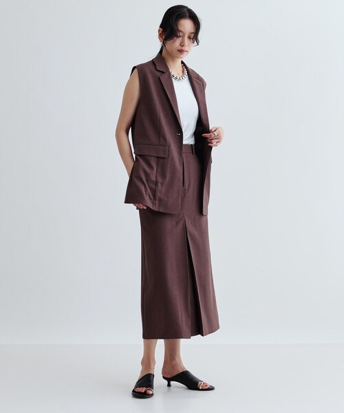 GALLEST(ギャレスト)の「【セットアップ対応】リネンライクボックスタックスカート【カセット服/通勤・オフィス】(スカート・レディース・ブラック/ブラウン系その他・36/38/40)」の10枚目の写真