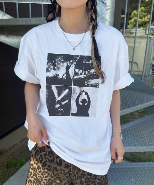 napinna maison(ナピナメゾン)の「【napinna maison×HIINA】オーバープリントTシャツ(Tシャツ/カットソー・レディース・ホワイト系2/ホワイト系1/ブラック系1・L/M)」の1枚目の写真
