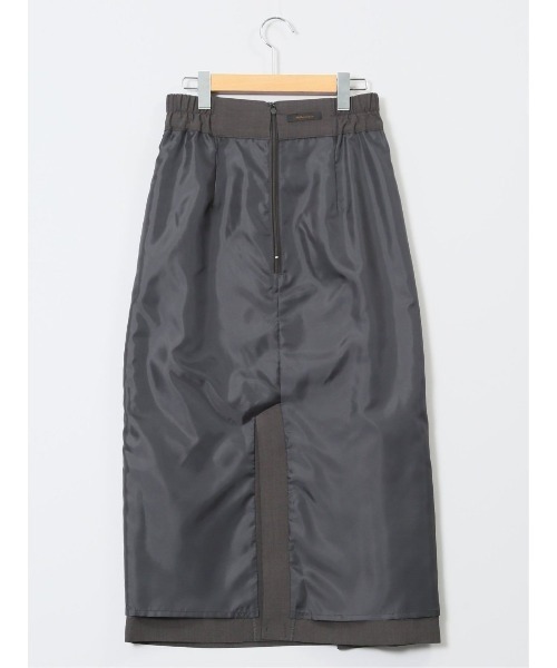 m.f.editorial(エムエフエディトリアル)の「【接触冷感 ウォッシャブル】m.f.エディトリアルレディース 杢調 ラップ風ロングスカート(セットアップ可能)(スーツスカート・レディース・ダークウッド・MEDIUM/LARGE/X-LARGE/S)」の5枚目の写真