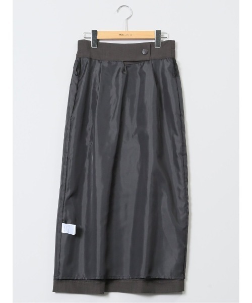 m.f.editorial(エムエフエディトリアル)の「【接触冷感 ウォッシャブル】m.f.エディトリアルレディース 杢調 ラップ風ロングスカート(セットアップ可能)(スーツスカート・レディース・ダークウッド・MEDIUM/LARGE/X-LARGE/S)」の4枚目の写真