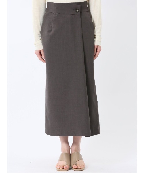 m.f.editorial(エムエフエディトリアル)の「【接触冷感 ウォッシャブル】m.f.エディトリアルレディース 杢調 ラップ風ロングスカート(セットアップ可能)(スーツスカート・レディース・ダークウッド・MEDIUM/LARGE/X-LARGE/S)」の7枚目の写真