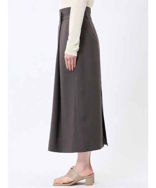 m.f.editorial(エムエフエディトリアル)の「【接触冷感 ウォッシャブル】m.f.エディトリアルレディース 杢調 ラップ風ロングスカート(セットアップ可能)(スーツスカート・レディース・ダークウッド・MEDIUM/LARGE/X-LARGE/S)」の9枚目の写真