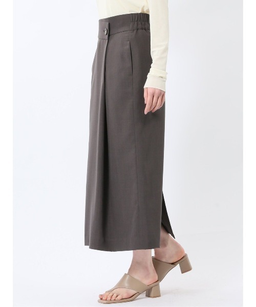 m.f.editorial(エムエフエディトリアル)の「【接触冷感 ウォッシャブル】m.f.エディトリアルレディース 杢調 ラップ風ロングスカート(セットアップ可能)(スーツスカート・レディース・ダークウッド・MEDIUM/LARGE/X-LARGE/S)」の8枚目の写真