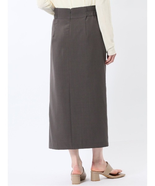 m.f.editorial(エムエフエディトリアル)の「【接触冷感 ウォッシャブル】m.f.エディトリアルレディース 杢調 ラップ風ロングスカート(セットアップ可能)(スーツスカート・レディース・ダークウッド・MEDIUM/LARGE/X-LARGE/S)」の11枚目の写真