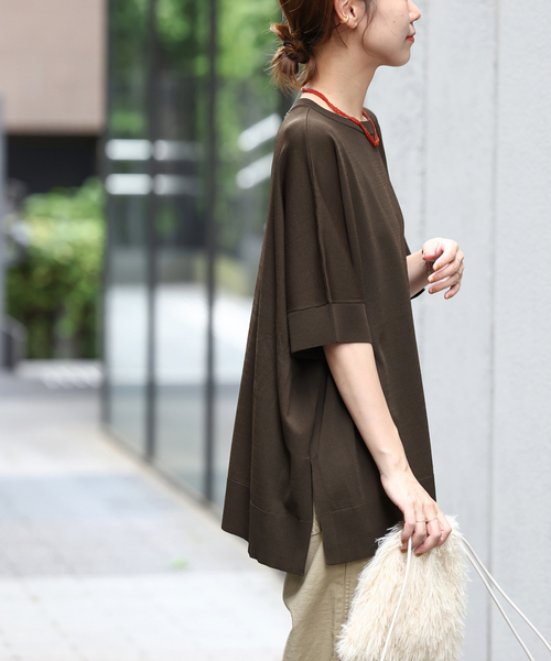 JOURNAL STANDARD relume（ジャーナルスタンダード　レリューム）の「《追加3》接触冷感 / ウォッシャブルクールポンチョプルオーバー（ニット/セーター・レディース・ブラウン/レッド/ブラック/ライトグレー・FREE）」の13枚目の写真