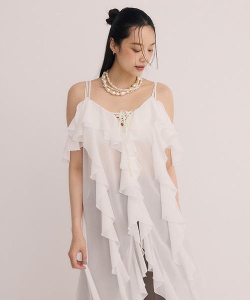 EIMY ISTOIRE(エイミーイストワール)の「ラッフルキャミロングブラウス(シャツ/ブラウス・レディース・ホワイト/サックスブルー/ブラック/ライトイエロー・F)」の22枚目の写真