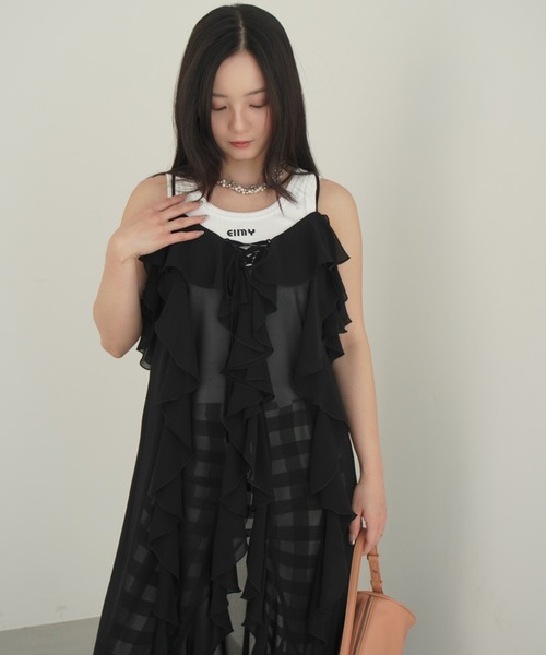 EIMY ISTOIRE(エイミーイストワール)の「ラッフルキャミロングブラウス(シャツ/ブラウス・レディース・ホワイト/サックスブルー/ブラック/ライトイエロー・F)」の15枚目の写真
