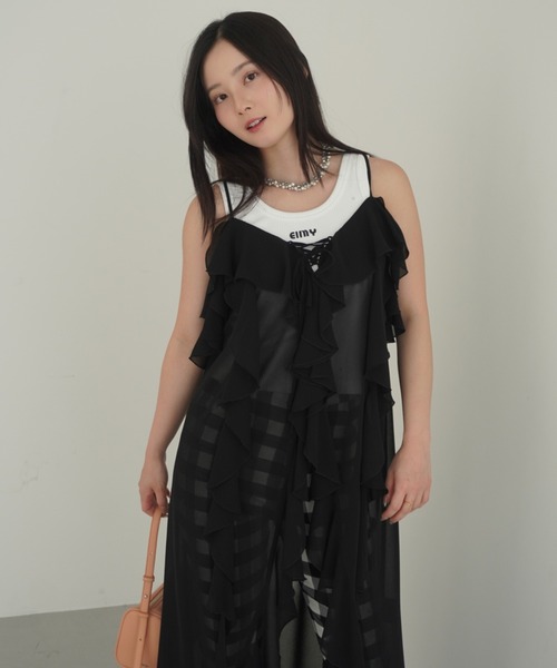 EIMY ISTOIRE(エイミーイストワール)の「ラッフルキャミロングブラウス(シャツ/ブラウス・レディース・ホワイト/サックスブルー/ブラック/ライトイエロー・F)」の14枚目の写真