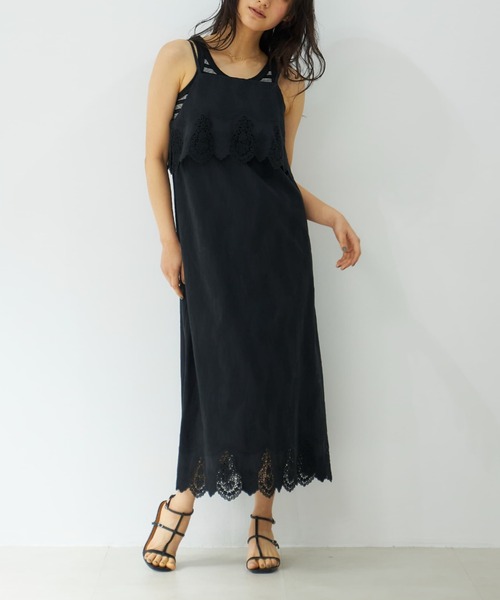【美品】エステラケー　スカラップワンピース　ブラック Capri Dreams Lace Dress フロントクロスレースドレス