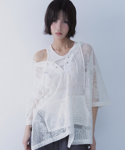 SETSETSET(セットセットセット)の「A'GEM/9 × .kom 『SETSETSET/セットセットセット』 BOHEMIAN LACE HOODIE/ボヘミアン シアーレース パーカー(その他トップス・レディース・ブラック/ホワイト・FREE)」の2枚目の写真