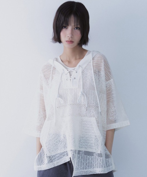 SETSETSET(セットセットセット)の「A'GEM/9 × .kom 『SETSETSET/セットセットセット』 BOHEMIAN LACE HOODIE/ボヘミアン シアーレース パーカー(その他トップス・レディース・ブラック/ホワイト・FREE)」の6枚目の写真