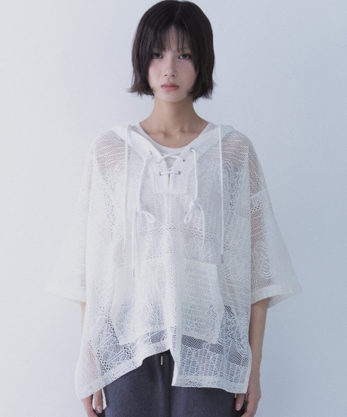 SETSETSET(セットセットセット)の「A'GEM/9 × .kom 『SETSETSET/セットセットセット』 BOHEMIAN LACE HOODIE/ボヘミアン シアーレース パーカー(その他トップス・レディース・ブラック/ホワイト・FREE)」の5枚目の写真