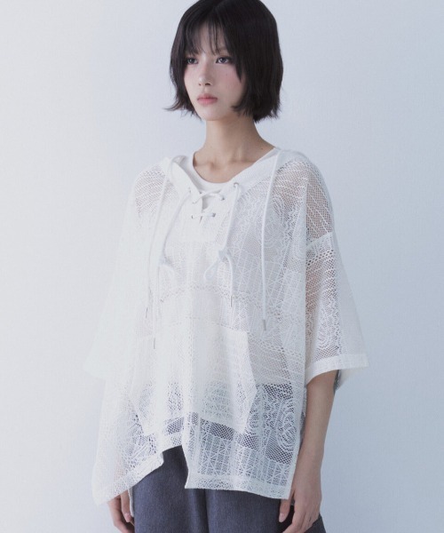 SETSETSET(セットセットセット)の「A'GEM/9 × .kom 『SETSETSET/セットセットセット』 BOHEMIAN LACE HOODIE/ボヘミアン シアーレース パーカー(その他トップス・レディース・ブラック/ホワイト・FREE)」の8枚目の写真