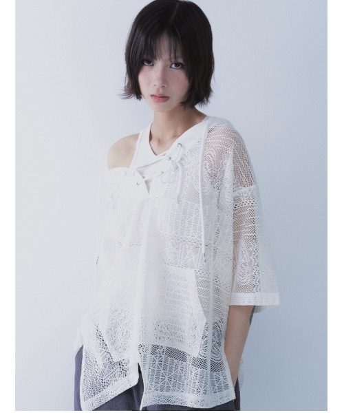 SETSETSET(セットセットセット)の「A'GEM/9 × .kom 『SETSETSET/セットセットセット』 BOHEMIAN LACE HOODIE/ボヘミアン シアーレース パーカー(その他トップス・レディース・ブラック/ホワイト・FREE)」の7枚目の写真