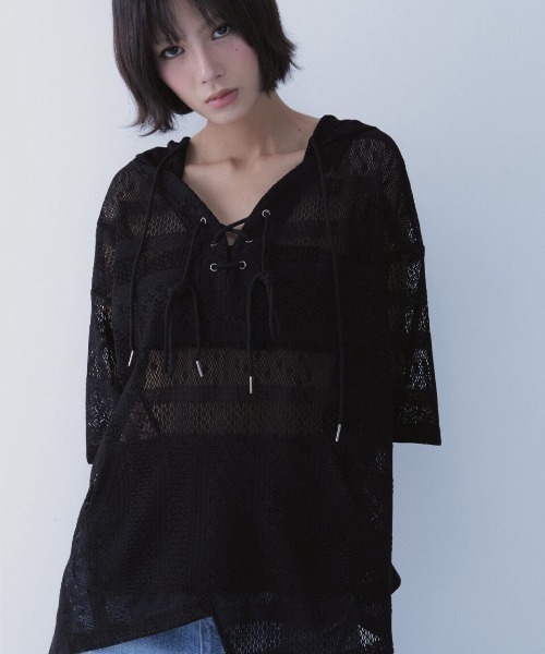 SETSETSET(セットセットセット)の「A'GEM/9 × .kom 『SETSETSET/セットセットセット』 BOHEMIAN LACE HOODIE/ボヘミアン シアーレース パーカー(その他トップス・レディース・ブラック/ホワイト・FREE)」の10枚目の写真