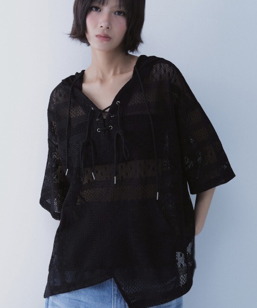 SETSETSET(セットセットセット)の「A'GEM/9 × .kom 『SETSETSET/セットセットセット』 BOHEMIAN LACE HOODIE/ボヘミアン シアーレース パーカー(その他トップス・レディース・ブラック/ホワイト・FREE)」の11枚目の写真