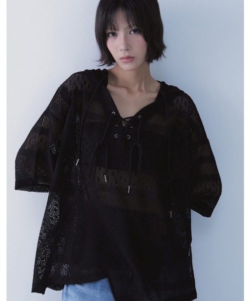 SETSETSET(セットセットセット)の「A'GEM/9 × .kom 『SETSETSET/セットセットセット』 BOHEMIAN LACE HOODIE/ボヘミアン シアーレース パーカー(その他トップス・レディース・ブラック/ホワイト・FREE)」の12枚目の写真