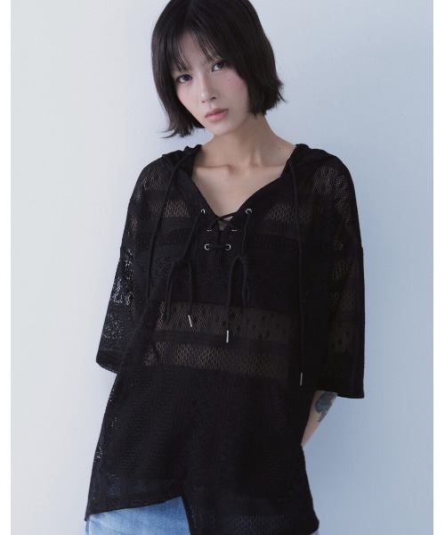 SETSETSET(セットセットセット)の「A'GEM/9 × .kom 『SETSETSET/セットセットセット』 BOHEMIAN LACE HOODIE/ボヘミアン シアーレース パーカー(その他トップス・レディース・ブラック/ホワイト・FREE)」の13枚目の写真