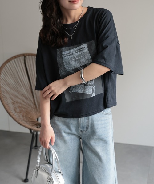 セール】フォトプリントクロップド丈Tee / 半袖Teeシャツ（T
