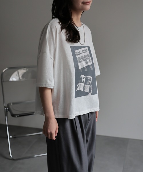 ap retro（アプレトロ）の「フォトプリントクロップド丈Tee / 半袖Teeシャツ（Tシャツ/カットソー・レディース・グレー/ブラック/モカ/ネイビー/ホワイト・FREE）」の10枚目の写真