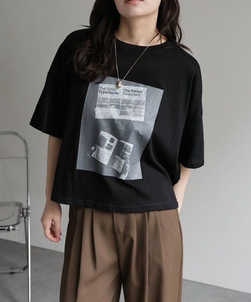 ap retro（アプレトロ）の「フォトプリントクロップド丈Tee / 半袖Teeシャツ（Tシャツ/カットソー・レディース・グレー/ブラック/モカ/ネイビー/ホワイト・FREE）」の16枚目の写真