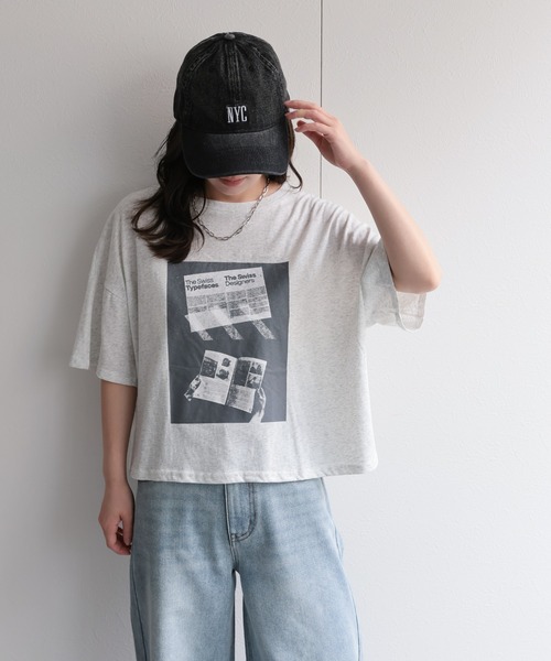ap retro（アプレトロ）の「フォトプリントクロップド丈Tee / 半袖Teeシャツ（Tシャツ/カットソー・レディース・グレー/ブラック/モカ/ネイビー/ホワイト・FREE）」の21枚目の写真