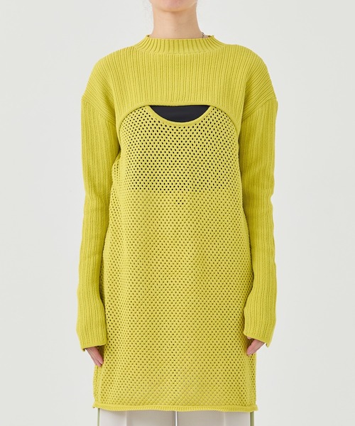 vintage メッシュ チュニック　レディース ANGIE ニット セーター 透かし編み クロップド丈 メッシュニット