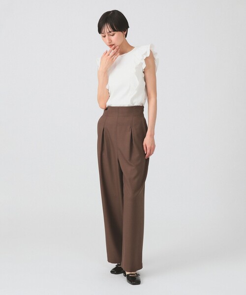 Ray BEAMS（レイビームス）の「リブ ラッフル フリル スリーブ Tシャツ（Tシャツ/カットソー・レディース・クリーム/ホワイト/ブラック・ONE SIZE）」の5枚目の写真