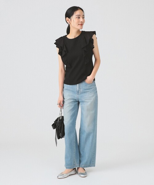 Ray BEAMS（レイビームス）の「リブ ラッフル フリル スリーブ Tシャツ（Tシャツ/カットソー・レディース・クリーム/ホワイト/ブラック・ONE SIZE）」の8枚目の写真