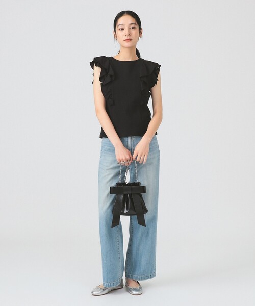 Ray BEAMS（レイビームス）の「リブ ラッフル フリル スリーブ Tシャツ（Tシャツ/カットソー・レディース・クリーム/ホワイト/ブラック・ONE SIZE）」の9枚目の写真