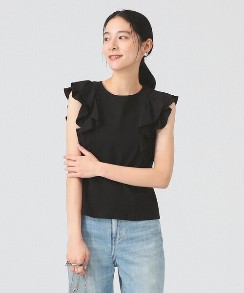 Ray BEAMS（レイビームス）の「リブ ラッフル フリル スリーブ Tシャツ（Tシャツ/カットソー・レディース・クリーム/ホワイト/ブラック・ONE SIZE）」の10枚目の写真