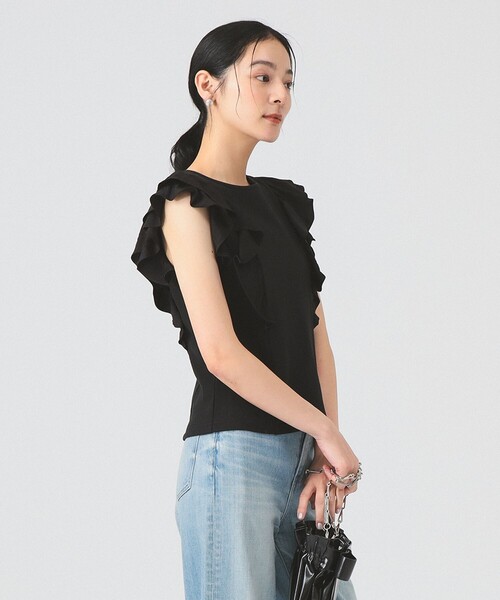 Ray BEAMS（レイビームス）の「リブ ラッフル フリル スリーブ Tシャツ（Tシャツ/カットソー・レディース・クリーム/ホワイト/ブラック・ONE SIZE）」の11枚目の写真