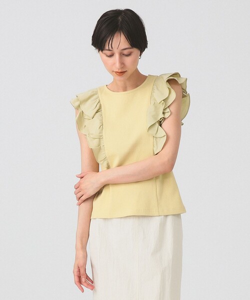 Ray BEAMS（レイビームス）の「リブ ラッフル フリル スリーブ Tシャツ（Tシャツ/カットソー・レディース・クリーム/ホワイト/ブラック・ONE SIZE）」の14枚目の写真