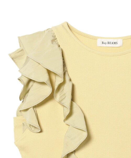 Ray BEAMS(レイビームス)の「リブ ラッフル フリル スリーブ Tシャツ(Tシャツ/カットソー・レディース・クリーム/ホワイト/ブラック・ONE SIZE)」の6枚目の写真
