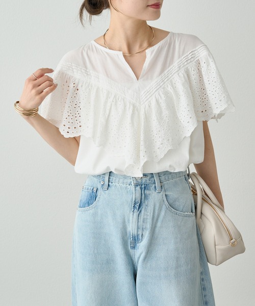 tシャツ スカラップレースドッキングTシャツ レディース セール】スカラップレースドッキングTシャツ（Tシャツ