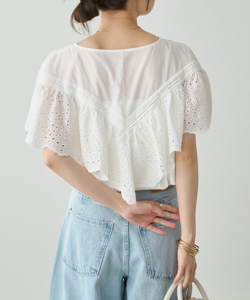 PUAL CE CIN（ピュアルセシン）の「スカラップレースドッキングTシャツ（Tシャツ/カットソー・レディース・オフホワイト/チャコールグレー・FREE）」の10枚目の写真