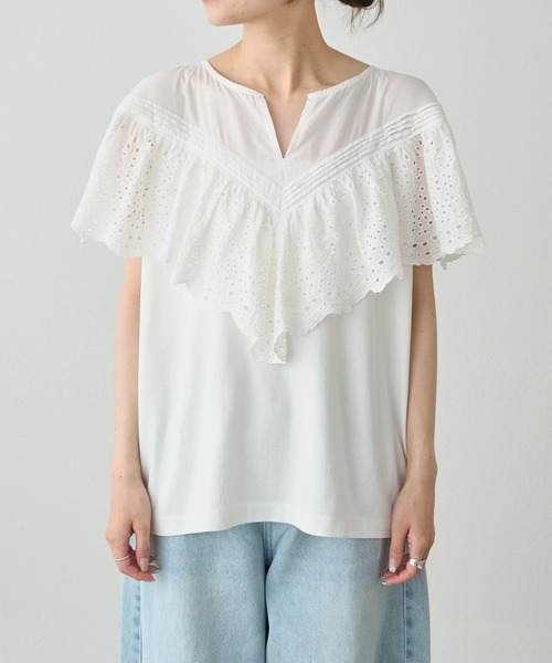 tシャツ スカラップレースドッキングTシャツ レディース セール】スカラップレースドッキングTシャツ（Tシャツ