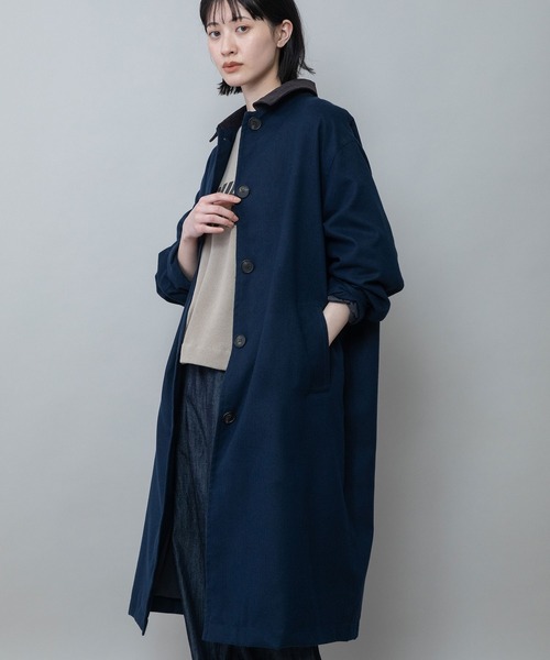 Munich(ミューニック)の「【軽量】【保温性】【吸水・速乾性】梳毛調合繊×コーデュロイ×octaステンカラーコート(ステンカラーコート・レディース・ネイビー/チャコールグレー/グレー・FREE)」の10枚目の写真