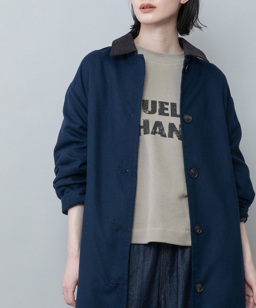 Munich(ミューニック)の「【軽量】【保温性】【吸水・速乾性】梳毛調合繊×コーデュロイ×octaステンカラーコート(ステンカラーコート・レディース・ネイビー/チャコールグレー/グレー・FREE)」の12枚目の写真