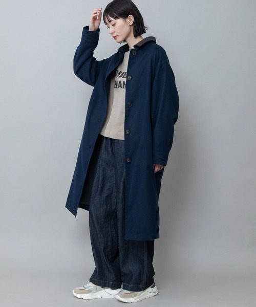 Munich(ミューニック)の「【軽量】【保温性】【吸水・速乾性】梳毛調合繊×コーデュロイ×octaステンカラーコート(ステンカラーコート・レディース・ネイビー/チャコールグレー/グレー・FREE)」の13枚目の写真