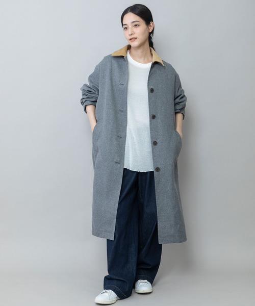 Munich(ミューニック)の「【軽量】【保温性】【吸水・速乾性】梳毛調合繊×コーデュロイ×octaステンカラーコート(ステンカラーコート・レディース・ネイビー/チャコールグレー/グレー・FREE)」の22枚目の写真