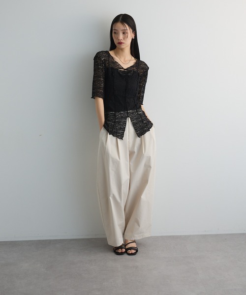 midoo♡ 【新品】コットンレースデザイントップス カットワークデザインレース半袖トップス（Tシャツ/カットソー