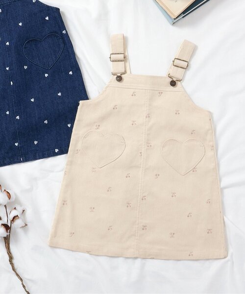 セール】【リンク/ジュニア対応】さくらんぼ・ハート刺繍ジャンスカ