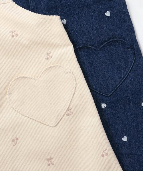 apres les cours（アプレレクール）の「【リンク/ジュニア対応】さくらんぼ・ハート刺繍ジャンスカ（ジャンパースカート・キッズ・アイボリー/インディゴブルー・100/80/140/130/120/110/90）」の9枚目の写真